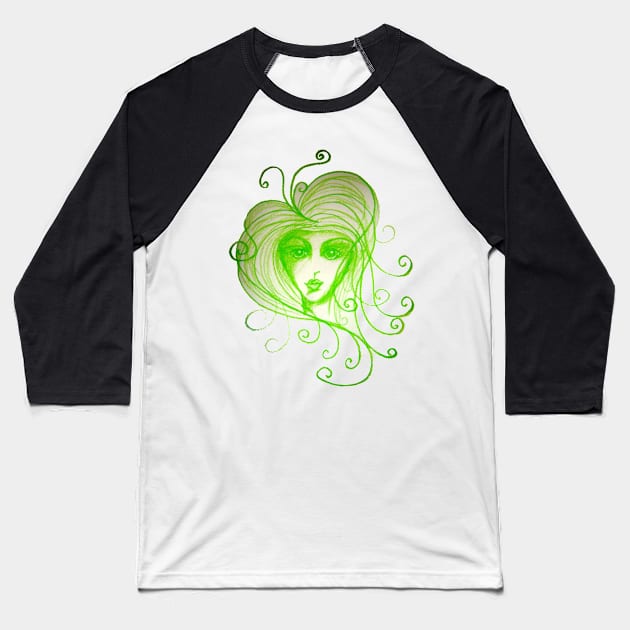 Green Girl with Whispy Hair Baseball T-Shirt by 1Redbublppasswo